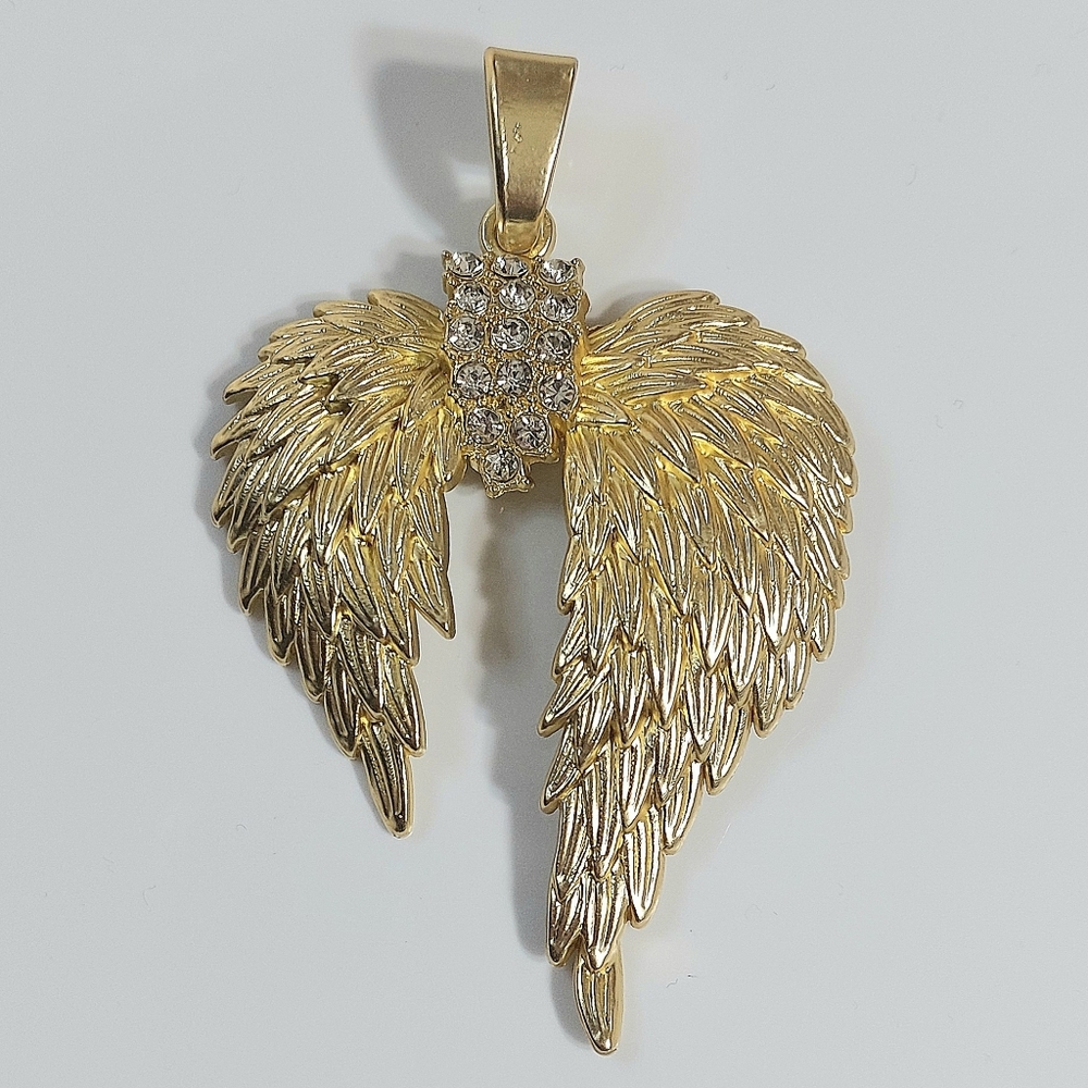 Gold Angel Wings Pendant with Crystal Accents - Women Jewelry